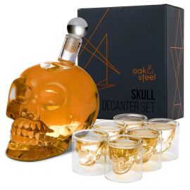 Уиски сет Oak & Steel Skull - декантер с 6 чаши за шот