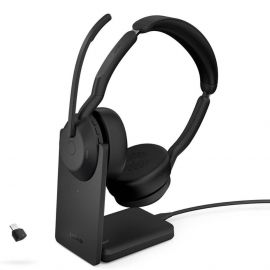 Jabra Evolve2 55 стерео слушалки, Bluetooth, Link380a, UC, зарядна стойка, черен 25599-989-989