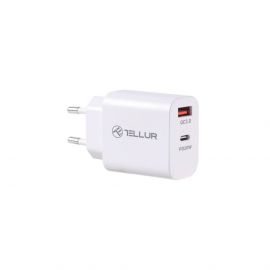 Tellur PDHC101 стенно зарядно, 2 USB, PD 20W + QC3.0 18W, бяло TLL151381