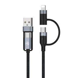 Tellur кабел 4в1 USB/Type-C към Type-C (PD65W)/Lightning (PD20W), 1м, черен TLL155411