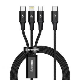 Кабел Baseus Superior 3 в 1 USB-А към Lightning, microUSB и USB-C, 1.5м CAMLT-SC01 - черен