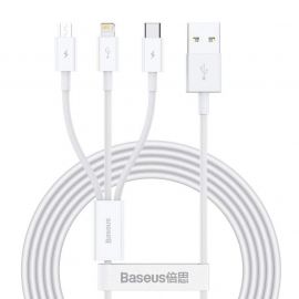 Кабел Baseus Superior 3 в 1 USB-А към Lightning, microUSB и USB-C, 1.5м, бял