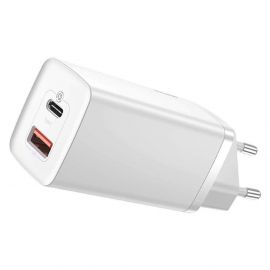 Зарядно устройство Baseus USB 65W + USB-C порт GaN2 Lite quick, бяло