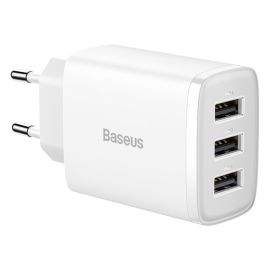 Зарядно устройство Baseus Compact CCXJ020102 USB троен порт, 17W, бяло