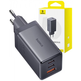 Зарядно устройство Baseus GaN5 Ultra 2x USB-C + USB, 65W + cable 1м P10110812827-Z1 - сиво