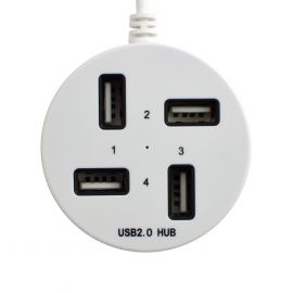 USB хъб Diva 4 порта, USB 2.0, Кръгъл дизайн, Бял