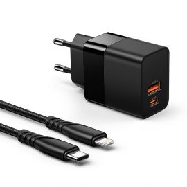 Комплект Зарядно устройство Xmart 1 x USB Type-C PD 20W + 1 x USB QC и Type-C към Lightning кабел