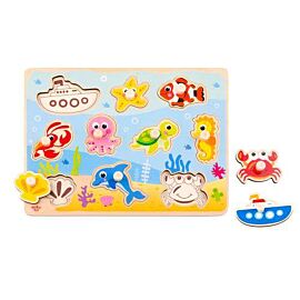 Tooky Toy Дървен Пъзел с дръжки Морско дъно TY856