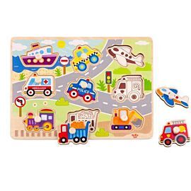 Tooky Toy Дървен Пъзел с дръжки Превозни средства TY860