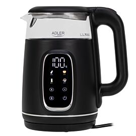 Електрическа кана Adler AD 1305 BS, 1850/2200 W, 1.7 л, Сензорен контрол, Цветен LCD дисплей, Пет температурни настройки 40-100°C, Филтър против утаяване, Черен