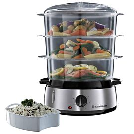 Уред за готвене на пара Russell Hobbs 19270-56, 800W, 3 нива, 9 литра, Таймер 60 мин, Инокс