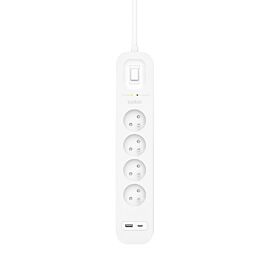 Защитен разклонител Belkin USB-A, USB-C и 4 гнезда с кабел 1М, Бял SRB001ca2M