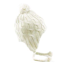 KitSound Audio Beanie Peruvian with Pom Pom - шапка с вградени слушалки с 3.5 мм аудио жак за iPhone и мобилни устройства (бял)