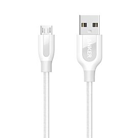 Anker Powerline+ Nylon Micro USB cable 90 cm - качествен плетен кабел за зареждане на устройства с microUSB порт (90 см) (бял)