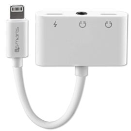 4smarts Audio and Charging Splitter Lightning to 2x Lightning + 3.5 mm Aux Audio Connector - Lightning адаптер към 3.5 аудио изход и 2х Lightning изхода (6.5см) (бял)