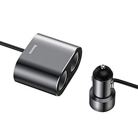 Baseus One to Two Car Charger - зарядно за кола с два USB изхода и удължител с два допълнителни извода за запалка (черен)