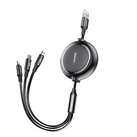 Baseus Golden Loop 3-in-1 Elastic USB Cable - универсален USB кабел с Lightning, microUSB и USB-C конектори (120 см) (черен)