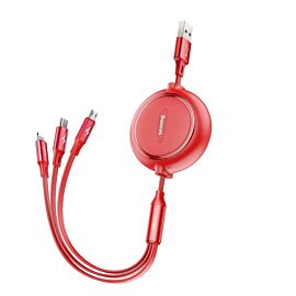 Baseus Golden Loop 3-in-1 Elastic USB Cable - универсален USB кабел с Lightning, microUSB и USB-C конектори (120 см) (червен)