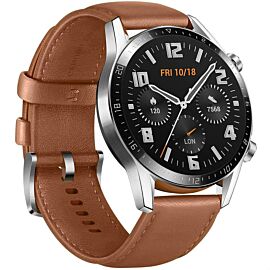 Huawei Watch GT 2 Classic 46mm - умен часовник с GPS за Android и iOS (кафяв-кожена каишка)