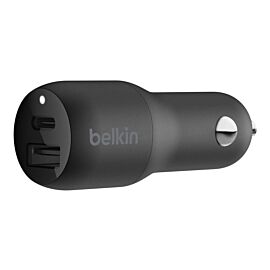 Belkin Boost Charge Dual 30W Car Charger - зарядно за кола с USB-C и USB изходи за зареждане на мобилни устройства с USB-C (черен)