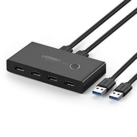 Ugreen USB-A 3.0 Hub 4-port Switch Box - 4-портов USB 3.0 хъб за компютри и лаптопи с USB-A с възможност за превключване между два компютъра (100 см) (черен)