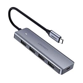 Ugreen USB-C Hub 4-port - 4-портов USB-C хъб за компютри и лаптопи (тъмносив)