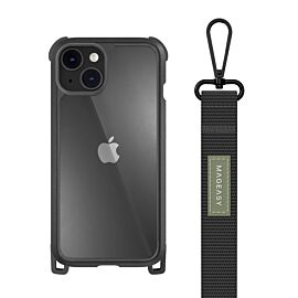 Mageasy Odyssey+ Classic Black Case - удароустойчив хибриден кейс с връзка и карабинер за iPhone 14 Pro Max (черен)