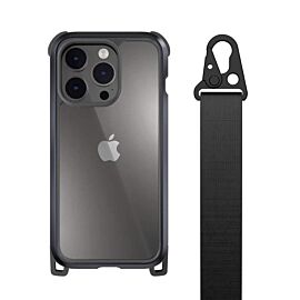 Mageasy Odyssey+ Metal Black Case - удароустойчив хибриден кейс с връзка и карабинер за iPhone 14 Pro (черен)