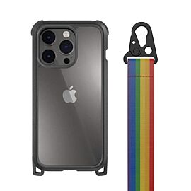 Mageasy Odyssey+ Rainbow Case - удароустойчив хибриден кейс с връзка и карабинер за iPhone 14 Pro (черен)