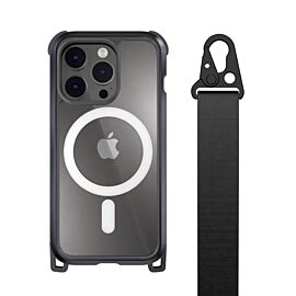 Mageasy Odyssey+ M Metal Black Case With Magsafe - удароустойчив хибриден кейс с Magsafe и връзка с карабинер за iPhone 14 Pro (черен)