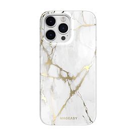 Mageasy Marble Case - дизайнерски хибриден удароустойчив кейс за iPhone 14 Pro Max (бял)