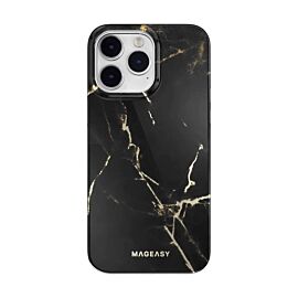 Mageasy Marble Case - дизайнерски хибриден удароустойчив кейс за iPhone 14 Pro Max (черен)