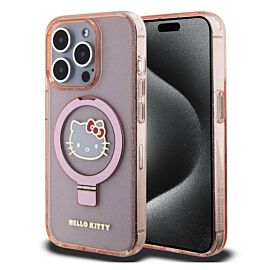 Hello Kitty IML Ringstand Glitter Kitty Head MagSafe Case - хибриден удароустойчив кейс с MagSafe за iPhone 15 Pro Max (розов-прозрачен)