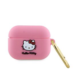 Hello Kitty AirPods Liquid Silicone 3D Kitty Head Logo Case - силиконов калъф с карабинер за Apple AirPods Pro (розов)