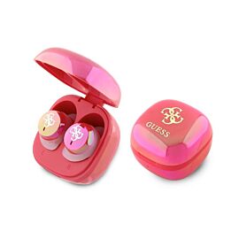 Guess 4G Logo Mini True Wireless Stereo TWS Headset - безжични блутут слушалки със зареждащ кейс за мобилни устройства (розов)