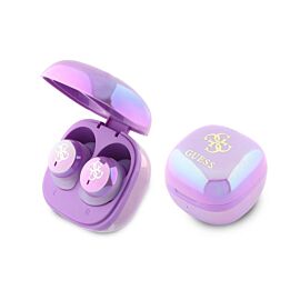 Guess 4G Logo Mini True Wireless Stereo TWS Headset - безжични блутут слушалки със зареждащ кейс за мобилни устройства (лилав)