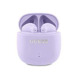 Guess Printed Classic Logo Stereo TWS Headset - безжични блутут слушалки със зареждащ кейс за мобилни устройства (лилав)