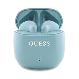 Guess Printed Classic Logo Stereo TWS Headset - безжични блутут слушалки със зареждащ кейс за мобилни устройства (светлосин)