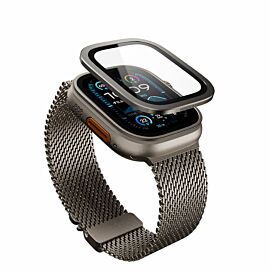 Сапфирено калено стъклено защитно покритие с титаниева рамка за Apple Watch Ultra, Ultra 2, Ultra 3 49мм - MagEasy Fortiz Sapphire Tempered Glass (титан-прозрачен)