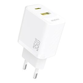 Захранване за ел. мрежа с USB-A и USB-C изходи и технология за бързо зареждане - Dudao A27 Max GaN Fast Wall Charger 35W (бял)