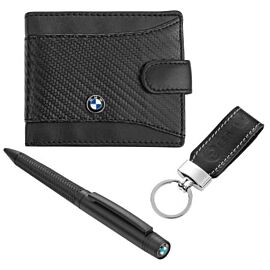 Мъжки комплект химикалка, портфейл и ключодържател Auto Set с логото на BMW AS4202