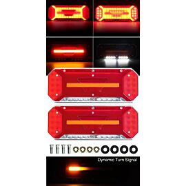 Комплект Диодни Лед LED Стопове 5 функции с Динамичен Бягащ Мигач 12v 24v 346mm x 130mm ST0223