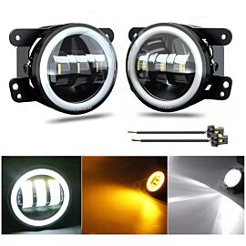 Комплект от 2 броя 4 инча 9.8cм ЛЕД LED фар лампа халоген 12V-24V с DRL дневни светлини мигач бяло-жълто за Jeep Dodge Chrysler Peugeot Ford CITROËN Opel Dacia Jaguar PORSCHE Suzuki Niss