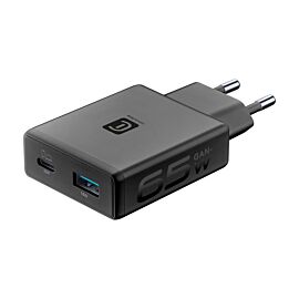 Cellularline Зарядно 220V Slim GaN+ USB-C 65W + USB-A 18W черно 15417