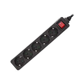 Разклонител с ключ Xmart GNB-05K, 5 гнезда, 1.5 м, Черен