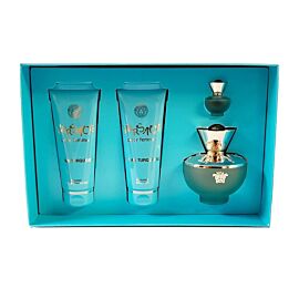 Versace Dylan Turquoise Комплект за жени Тоалетна вода EDT 100 ml Балсам за тяло 100 ml Душ гел 100 ml EDT Тоалетна вода 5 ml